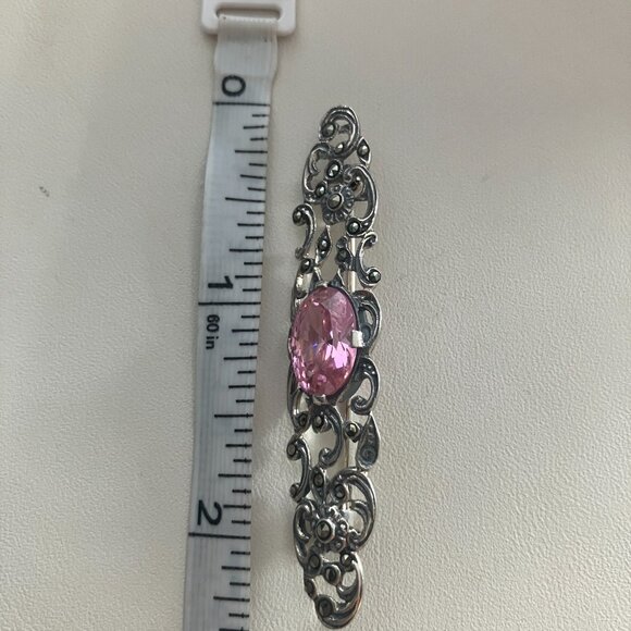 Pink stone & Marcasite 925 Sterling Silver Vintage brooch - Picture 7 of 7